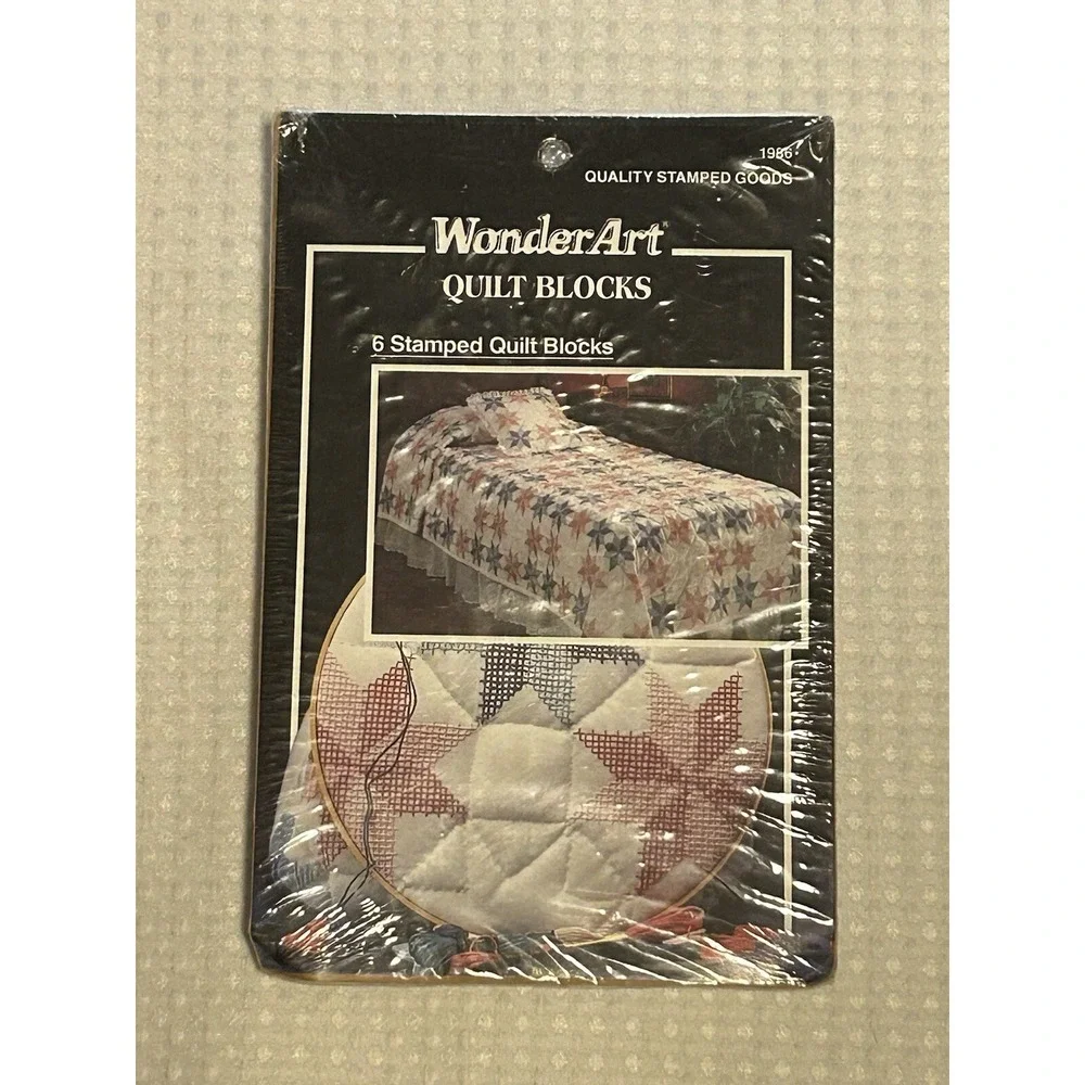 WonderArt NEW - 6 Stamped Quilt Blocks 17x17 STARBURST #1986